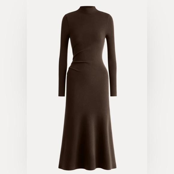 OGL ProWarm Long Sleeves Mockneck Tucks Midi Dress Espresso Size Large - Picture 2 of 2